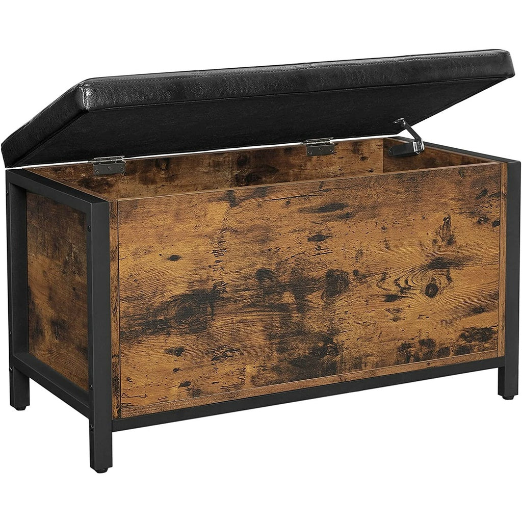 VASAGLE Entryway Storage Bench Rustic Brown and Black-Furniture &gt; Outdoor &gt; Outdoor Benches-PEROZ Accessories