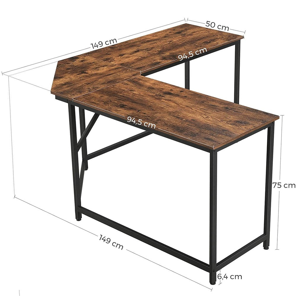 VASAGLE L-Shaped Computer Desk Rustic Brown and Black-Furniture &gt; Office &gt; Desks-PEROZ Accessories