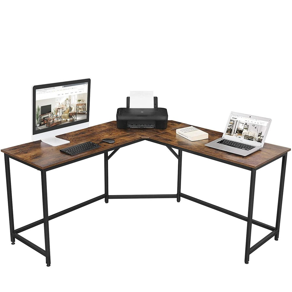 VASAGLE L-Shaped Computer Desk Rustic Brown and Black-Furniture &gt; Office &gt; Desks-PEROZ Accessories