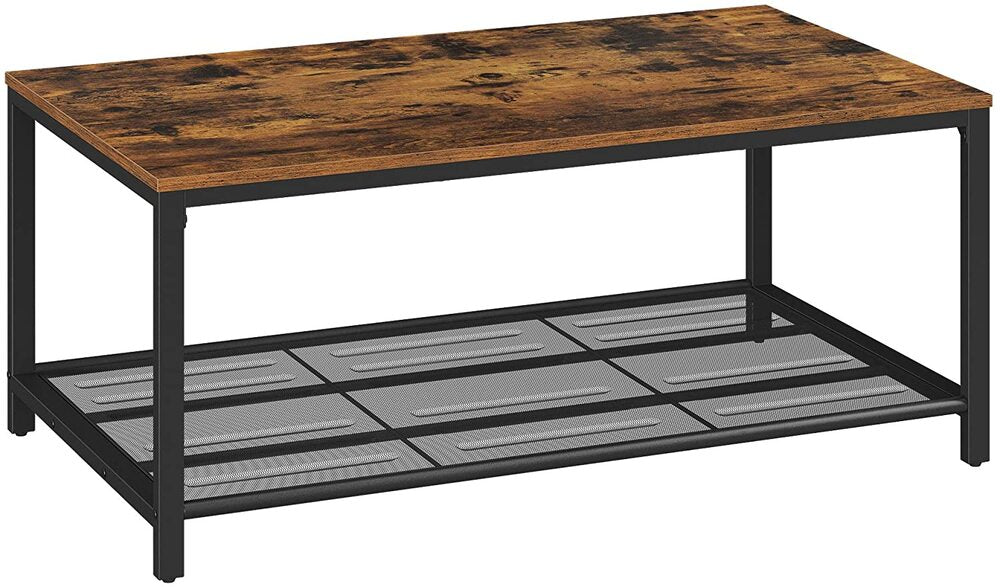 VASAGLE Coffee Table Living Room Table with Dense Mesh Shelf Large Storage Space Tea Table Easy Assembly Stable Industrial Design Rustic Brown-Furniture &gt; Bedroom &gt; Room Dividers-PEROZ Accessories