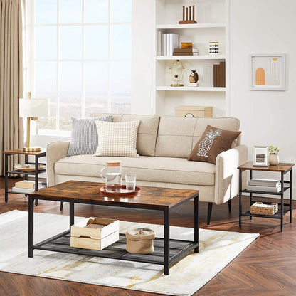 VASAGLE Coffee Table Living Room Table with Dense Mesh Shelf Large Storage Space Tea Table Easy Assembly Stable Industrial Design Rustic Brown-Furniture &gt; Bedroom &gt; Room Dividers-PEROZ Accessories