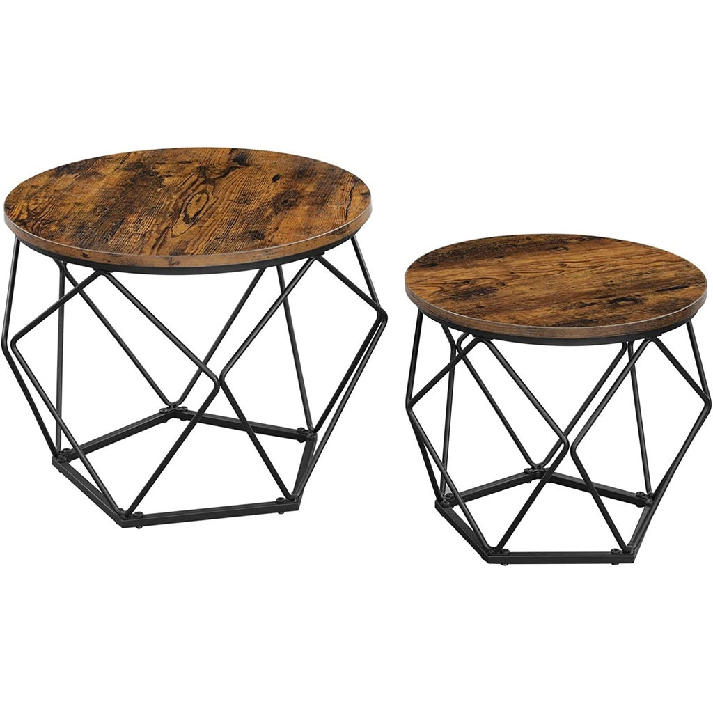 VASAGLE Set of 2 Rustic Brown and Black Coffee Tables with Robust Steel Frame-Furniture &gt; Living Room &gt; Coffee Tables-PEROZ Accessories