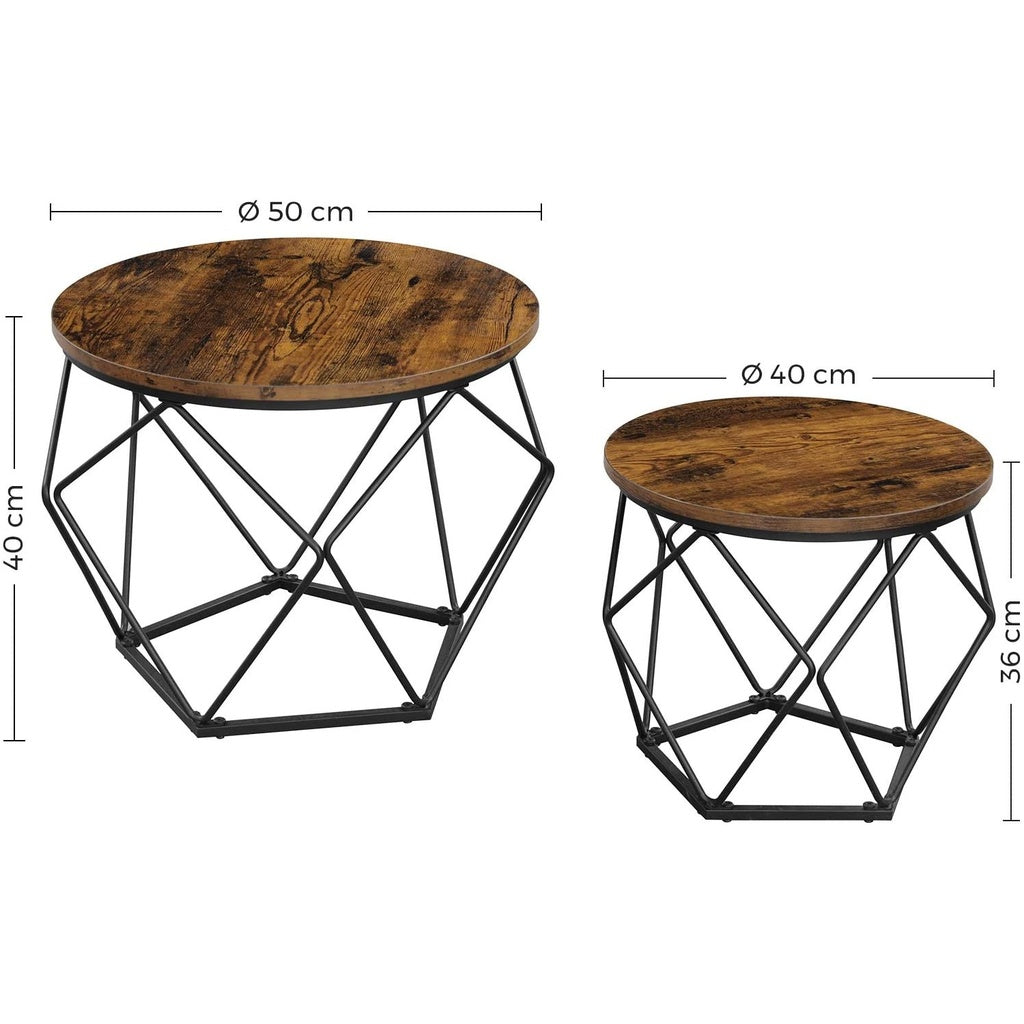 VASAGLE Set of 2 Rustic Brown and Black Coffee Tables with Robust Steel Frame-Furniture &gt; Living Room &gt; Coffee Tables-PEROZ Accessories