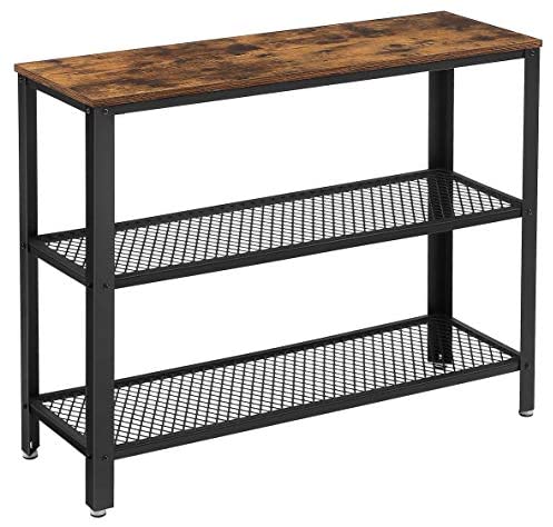 VASAGLE Industrial Console Table with 2 Mesh Shelves Rustic Brown and Black-Audio &amp; Video &gt; Musical Instrument &amp; Accessories &gt; Audio Accessories-PEROZ Accessories