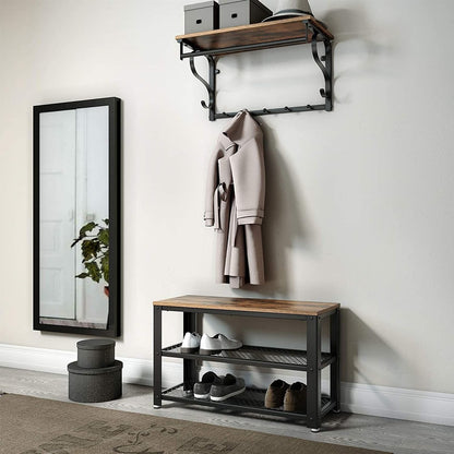 VASAGLE Coat Rack Wall-Mounted Rustic Brown and Black-Furniture &gt; Living Room &gt; Coat Racks-PEROZ Accessories