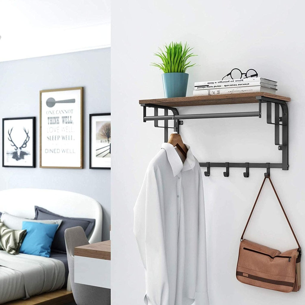 VASAGLE Coat Rack Wall-Mounted Rustic Brown and Black-Furniture &gt; Living Room &gt; Coat Racks-PEROZ Accessories