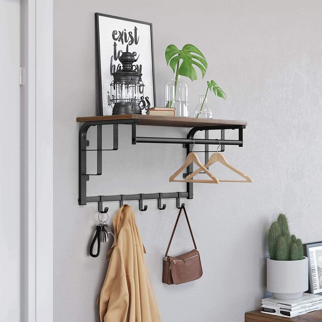 VASAGLE Coat Rack Wall-Mounted Rustic Brown and Black-Furniture &gt; Living Room &gt; Coat Racks-PEROZ Accessories