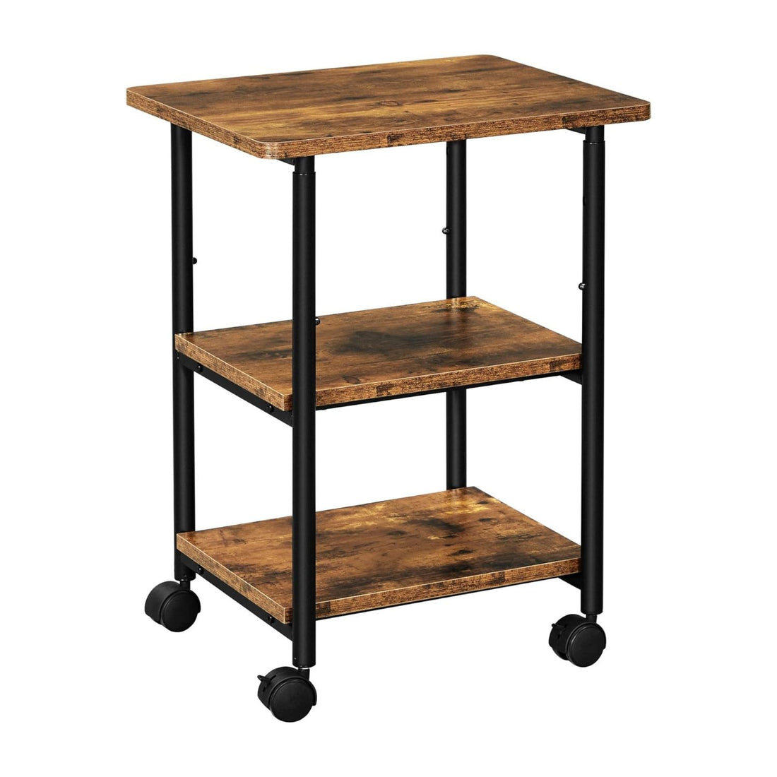 VASAGLE 3-Tier Machine Cart with Wheels and Adjustable Table Top Rustic Brown and Black-Furniture &gt; Dining &gt; Kitchen &amp; Dining Trolleys-PEROZ Accessories