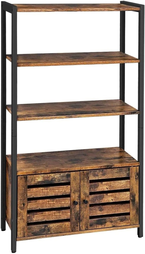 VASAGLE Bookcase Floor Standing Storage Cabinet and Cupboard with 2 Louvred Doors and 3 Shelves Bookshelf Rustic Brown-Furniture &gt; Office &gt; Storage Cabinets-PEROZ Accessories