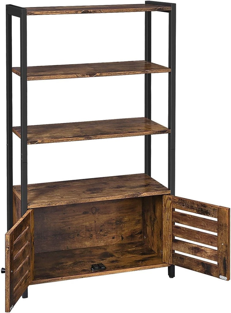 VASAGLE Bookcase Floor Standing Storage Cabinet and Cupboard with 2 Louvred Doors and 3 Shelves Bookshelf Rustic Brown-Furniture &gt; Office &gt; Storage Cabinets-PEROZ Accessories