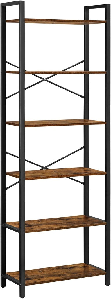 VASAGLE 6-Tier Bookcase Storage Shelf Industrial Design Vintage Brown Black-Furniture &gt; Living Room &gt; Bookcases &amp; Shelves-PEROZ Accessories