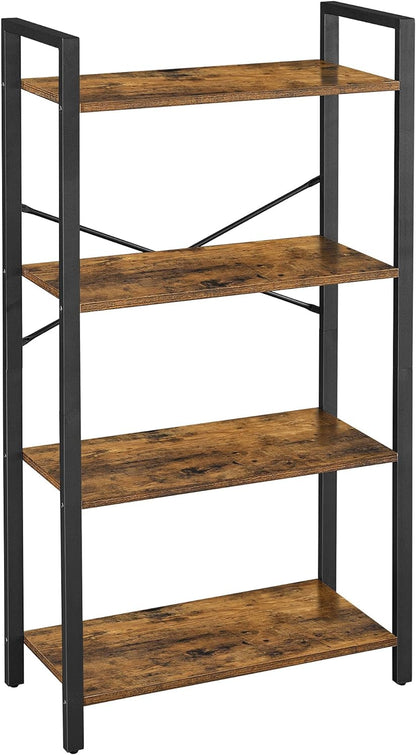 VASAGLE 4-Tier Bookshelf Storage Rack with Steel Frame for Living Room Office Study Hallway Industrial Style Rustic Brown and Black-Furniture &gt; Living Room &gt; Bookcases &amp; Shelves-PEROZ Accessories