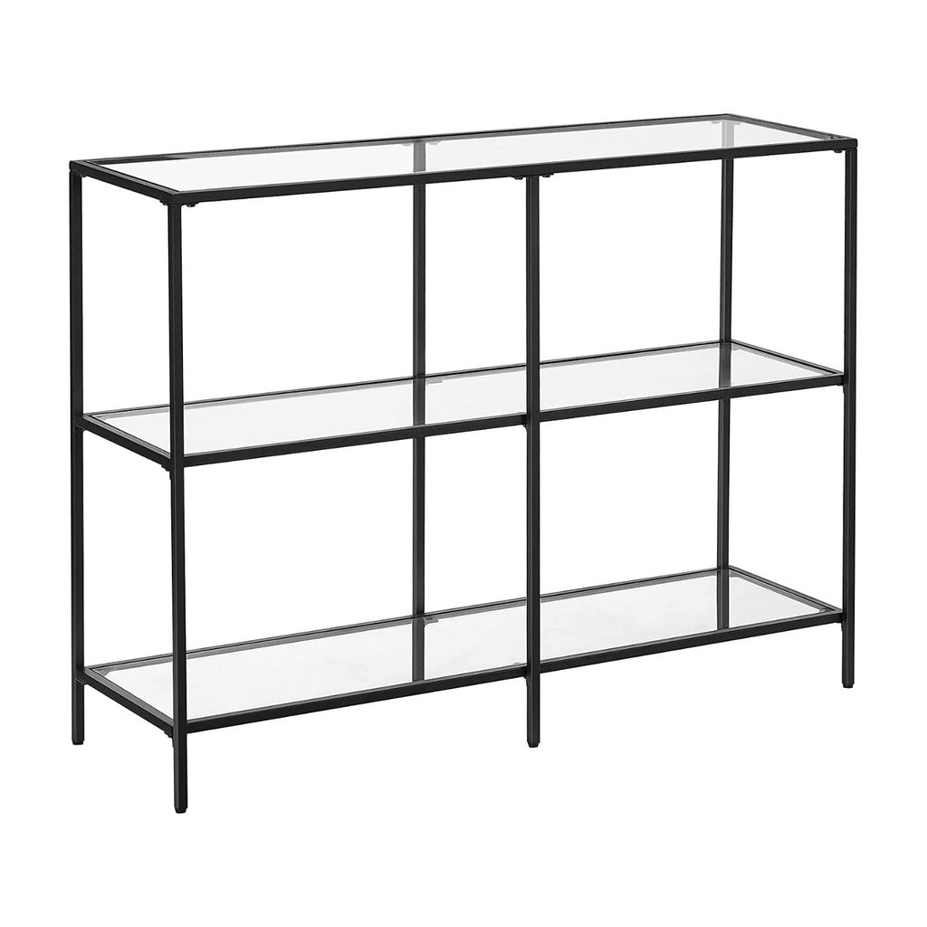 VASAGLE Storage Rack Console Sofa Table with 3 Shelves Steel Frame Tempered Glass Shelf Modern Style Black-Furniture &gt; Bar Stools &amp; Chairs &gt; Table &amp; Bar Stools-PEROZ Accessories