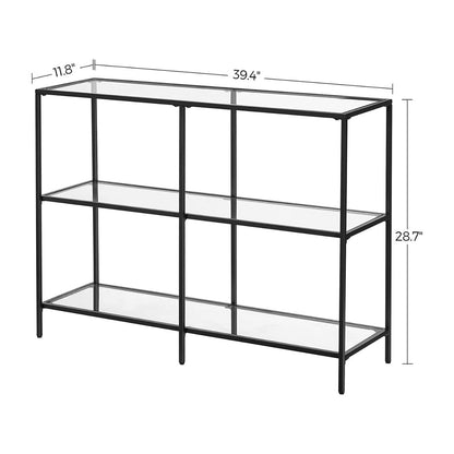 VASAGLE Storage Rack Console Sofa Table with 3 Shelves Steel Frame Tempered Glass Shelf Modern Style Black-Furniture &gt; Bar Stools &amp; Chairs &gt; Table &amp; Bar Stools-PEROZ Accessories