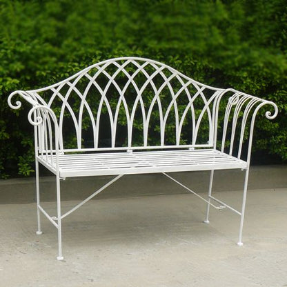 White Lavinia Iron Outdoor Bench-Furniture &gt; Outdoor &gt; Outdoor Benches-PEROZ Accessories