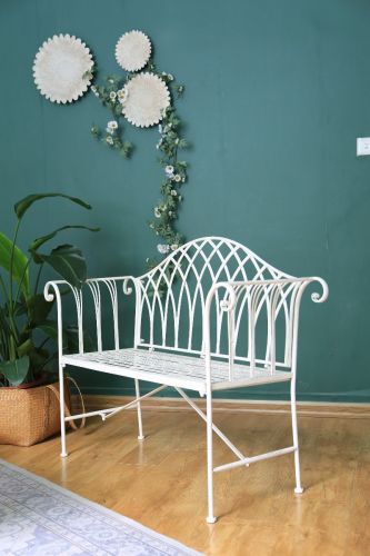 White Lavinia Iron Outdoor Bench-Furniture &gt; Outdoor &gt; Outdoor Benches-PEROZ Accessories