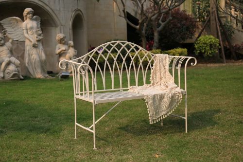 White Lavinia Iron Outdoor Bench-Furniture &gt; Outdoor &gt; Outdoor Benches-PEROZ Accessories