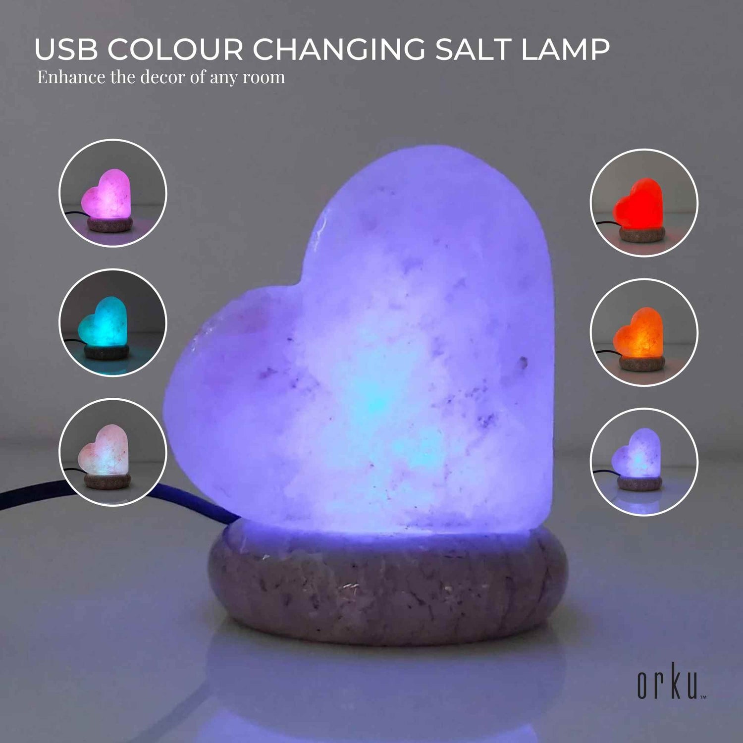 USB Colour Changing Salt Himalayan Lamp - Heart Love Shape Pink Rock LED Light-Home &amp; Garden &gt; Lighting &gt; Table Lamps-PEROZ Accessories