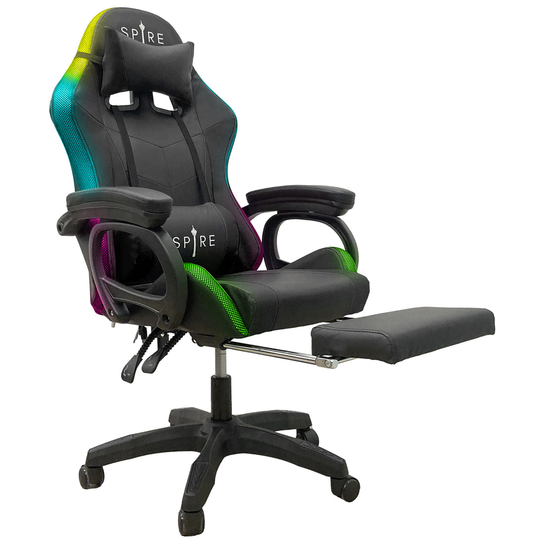 Intex Spire Onyx Led Massage Gaming Chair - Black-Furniture &gt; Bar Stools &amp; Chairs &gt; Massage Chairs-PEROZ Accessories