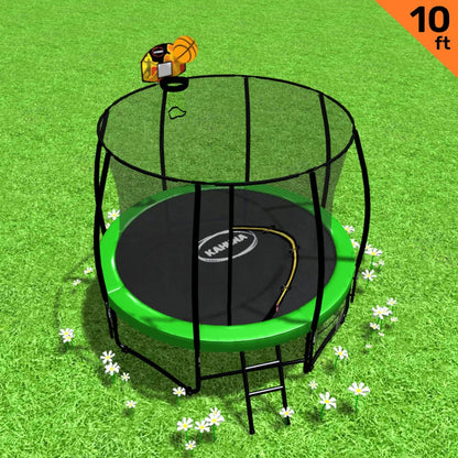 Kahuna 10ft Outdoor Trampoline With Safety Enclosure Pad Ladder Basketball Hoop Set Green-Sports &amp; Fitness &gt; Trampolines &gt; Trampolines &amp; Accessories-PEROZ Accessories