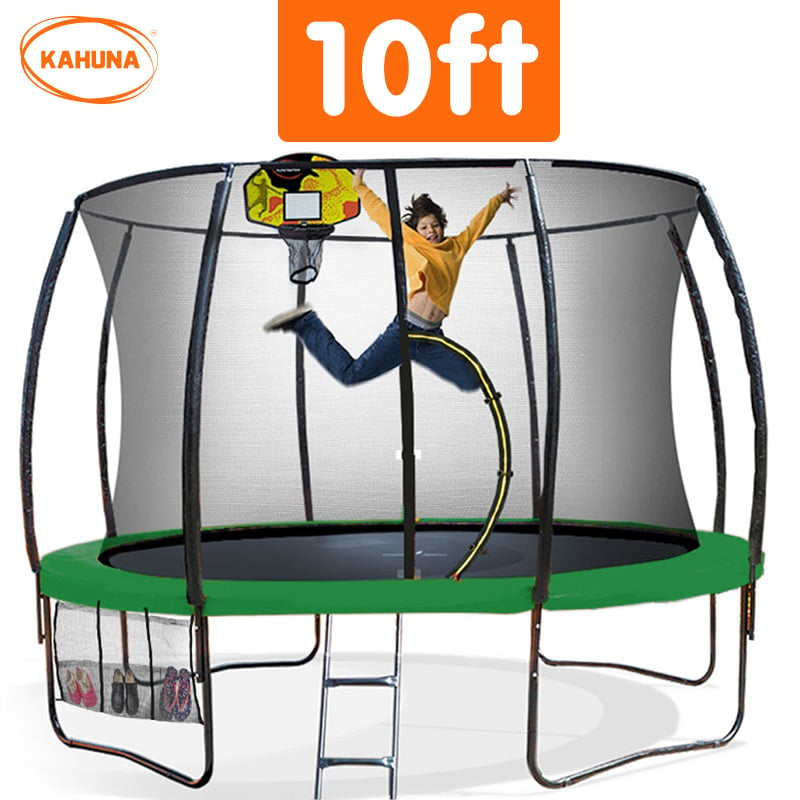 Kahuna 10ft Outdoor Trampoline With Safety Enclosure Pad Ladder Basketball Hoop Set Green-Sports &amp; Fitness &gt; Trampolines &gt; Trampolines &amp; Accessories-PEROZ Accessories