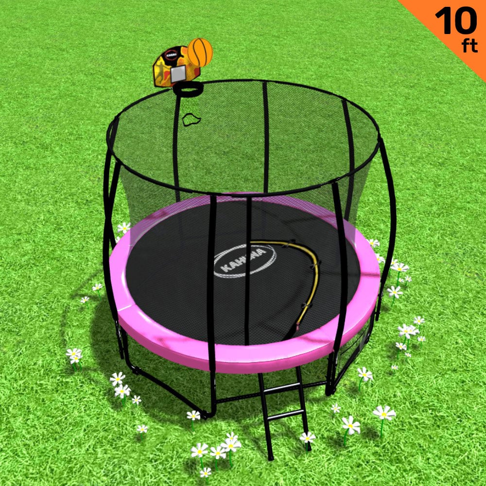 Kahuna 10ft Outdoor Trampoline With Safety Enclosure Pad Ladder Basketball Hoop Set Pink-Sports &amp; Fitness &gt; Trampolines &gt; Trampolines &amp; Accessories-PEROZ Accessories