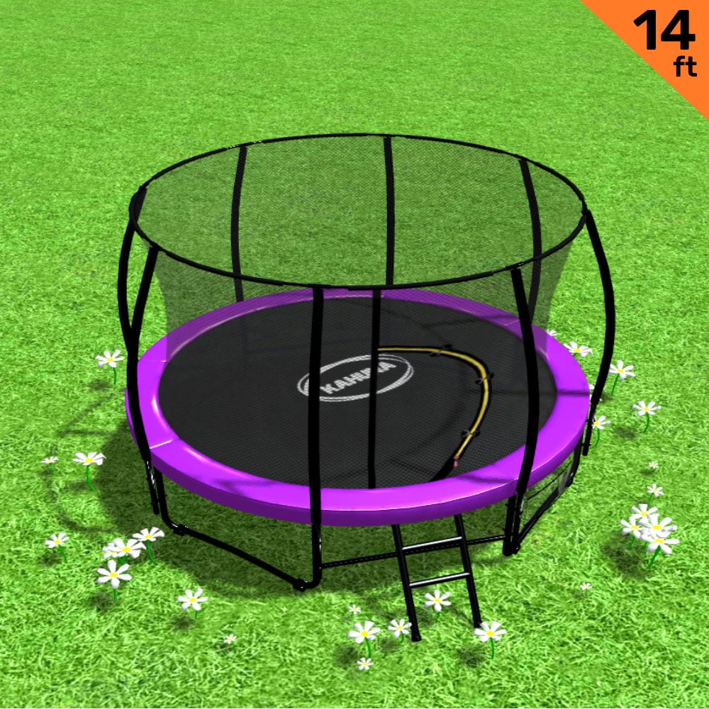 Kahuna 14ft Trampoline Free Ladder Spring Mat Net Safety Pad Cover Round Enclosure - Purple-Sports &amp; Fitness &gt; Trampolines &gt; Trampolines &amp; Accessories-PEROZ Accessories