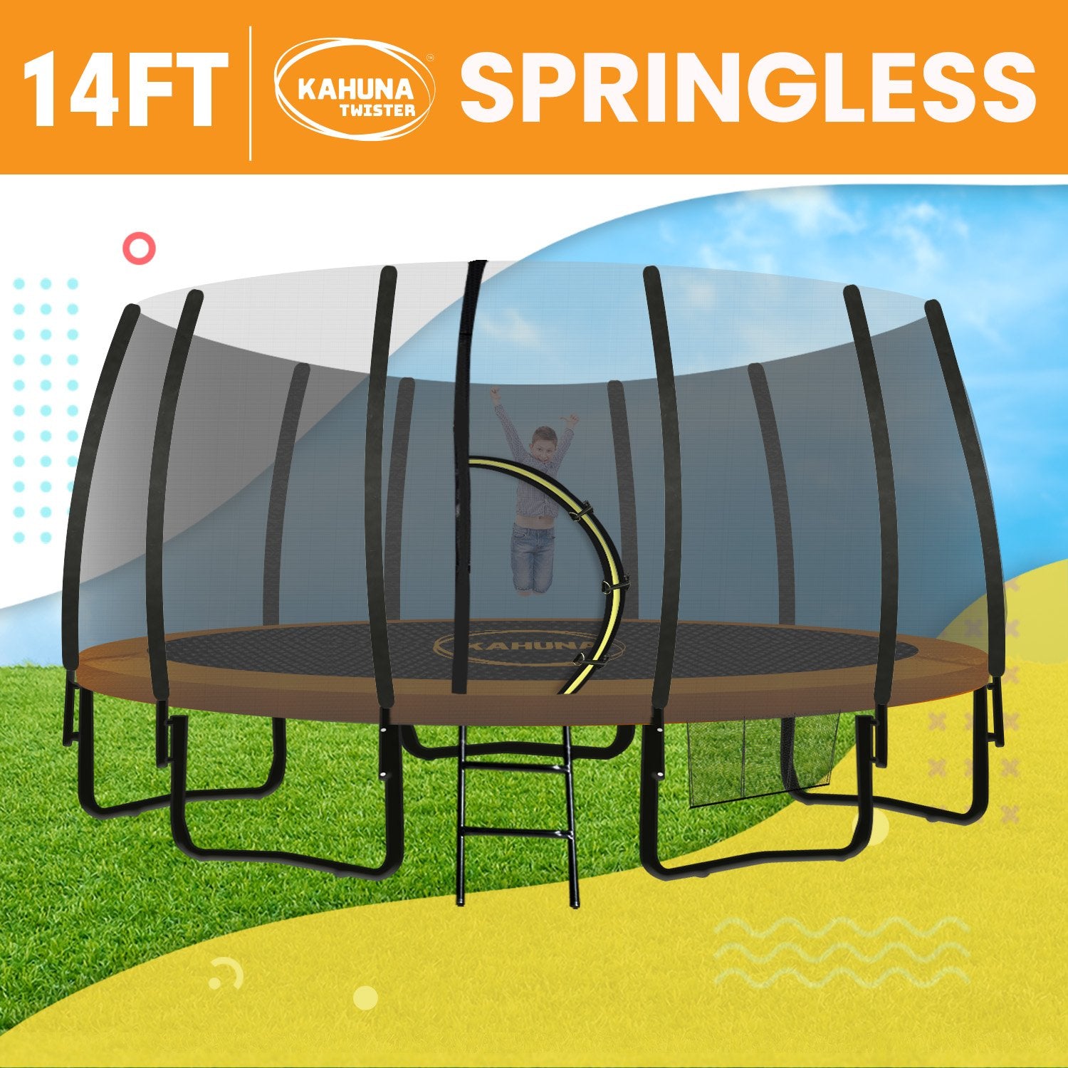 Kahuna Twister 14ft Springless Trampoline Outdoor Kids Safety Net Pad Mat-Sports &amp; Fitness &gt; Trampolines &gt; Trampolines &amp; Accessories-PEROZ Accessories