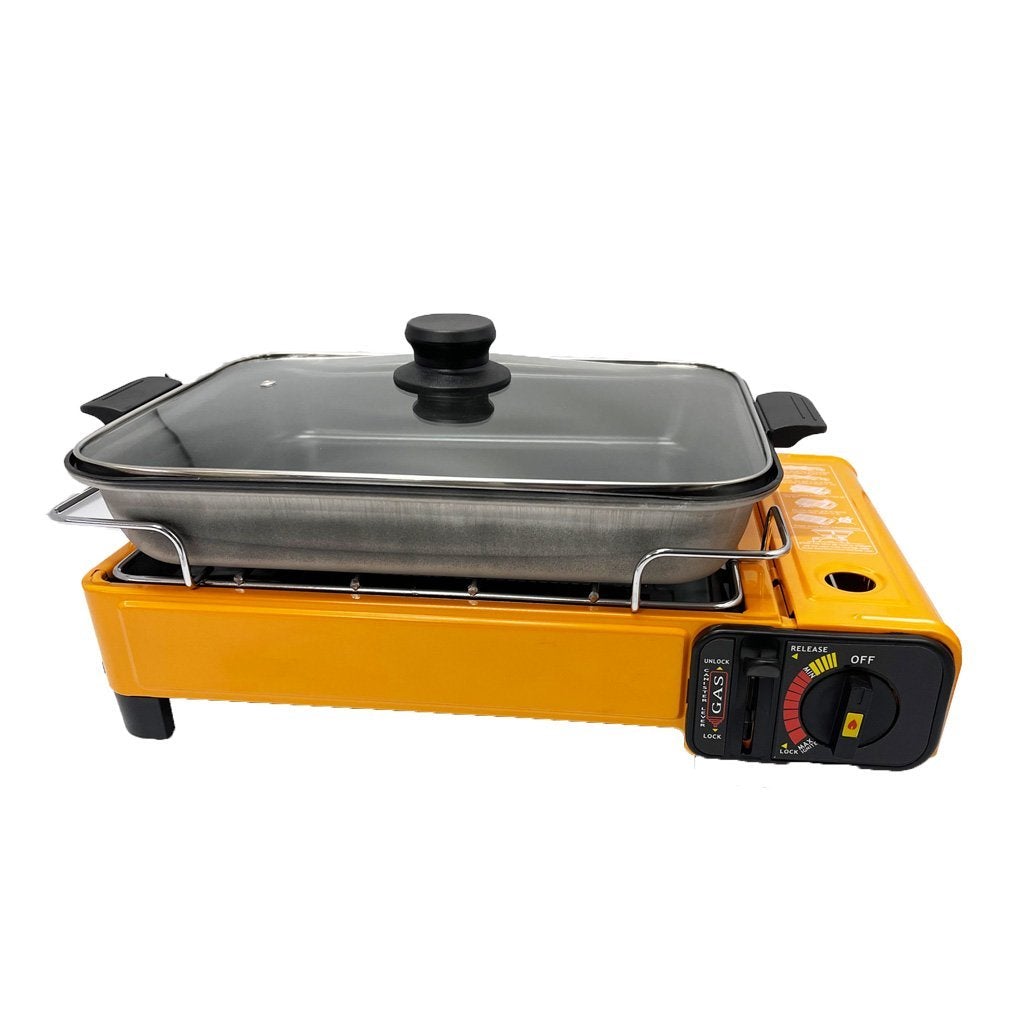 Portable Gas Stove Burner Butane BBQ Camping Gas Cooker With Non Stick Plate Black with Fish Pan and Lid-Home &amp; Garden &gt; BBQ-PEROZ Accessories