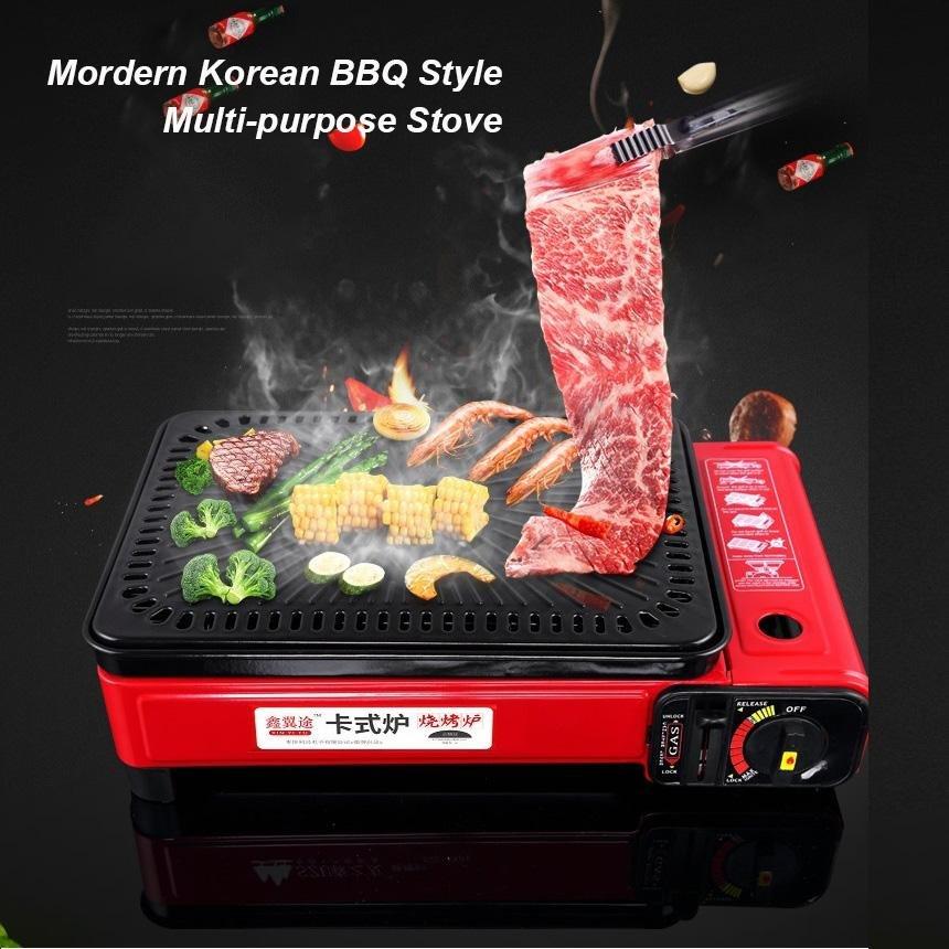 Portable Gas Stove Burner Butane BBQ Camping Gas Cooker With Non Stick Plate Red without Fish Pan and Lid-Home &amp; Garden &gt; BBQ-PEROZ Accessories