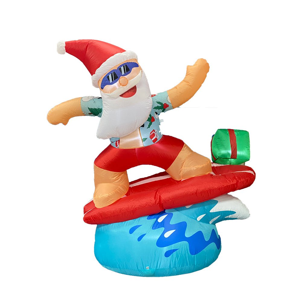 1.8m Inflatable Surfing Santa with LED Lights for Christmas Beach Decor-Occasions &gt; Christmas &gt; Outdoor Decorations &amp; Lights-PEROZ Accessories