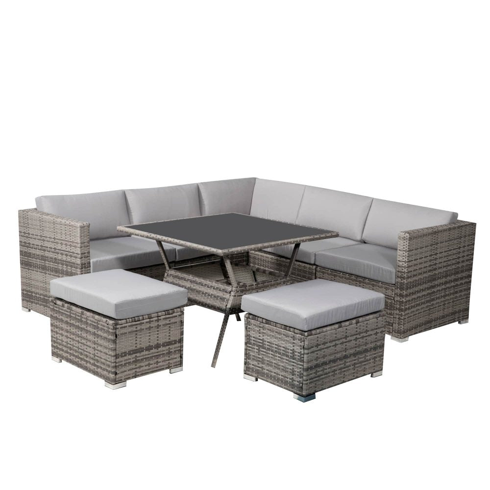 8PC Outdoor Dining Set Wicker Table &amp;amp; Chairs-Grey-Furniture &gt; Outdoor &gt; Outdoor Dining Sets-PEROZ Accessories