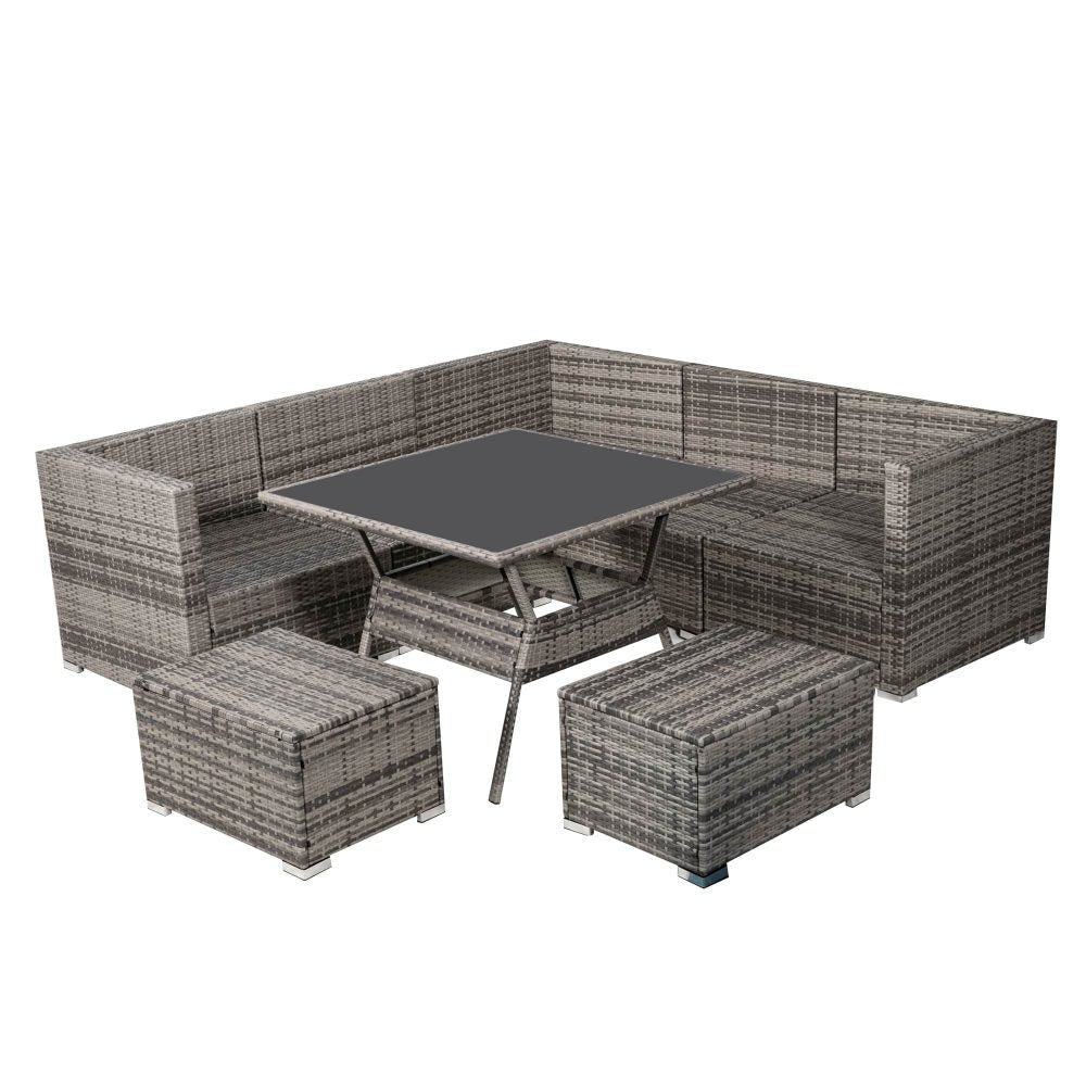 8PC Outdoor Dining Set Wicker Table &amp;amp; Chairs-Grey-Furniture &gt; Outdoor &gt; Outdoor Dining Sets-PEROZ Accessories