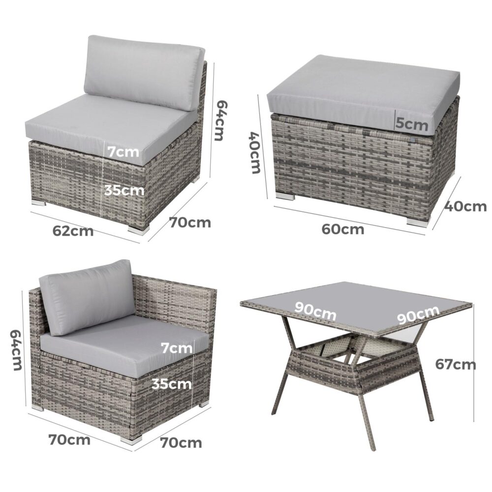 8PC Outdoor Dining Set Wicker Table &amp;amp; Chairs-Grey-Furniture &gt; Outdoor &gt; Outdoor Dining Sets-PEROZ Accessories