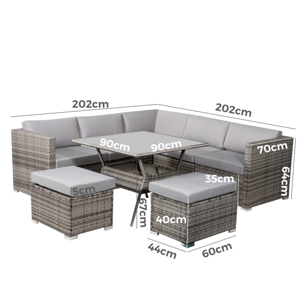 8PC Outdoor Dining Set Wicker Table &amp;amp; Chairs-Grey-Furniture &gt; Outdoor &gt; Outdoor Dining Sets-PEROZ Accessories