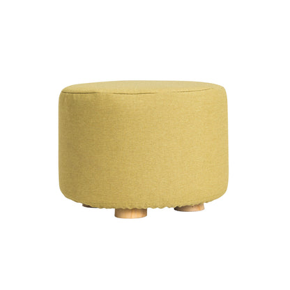 Fabric Ottoman Round Wooden Leg Foot Stool - MUSTARD YELLOW-Ottomans-PEROZ Accessories