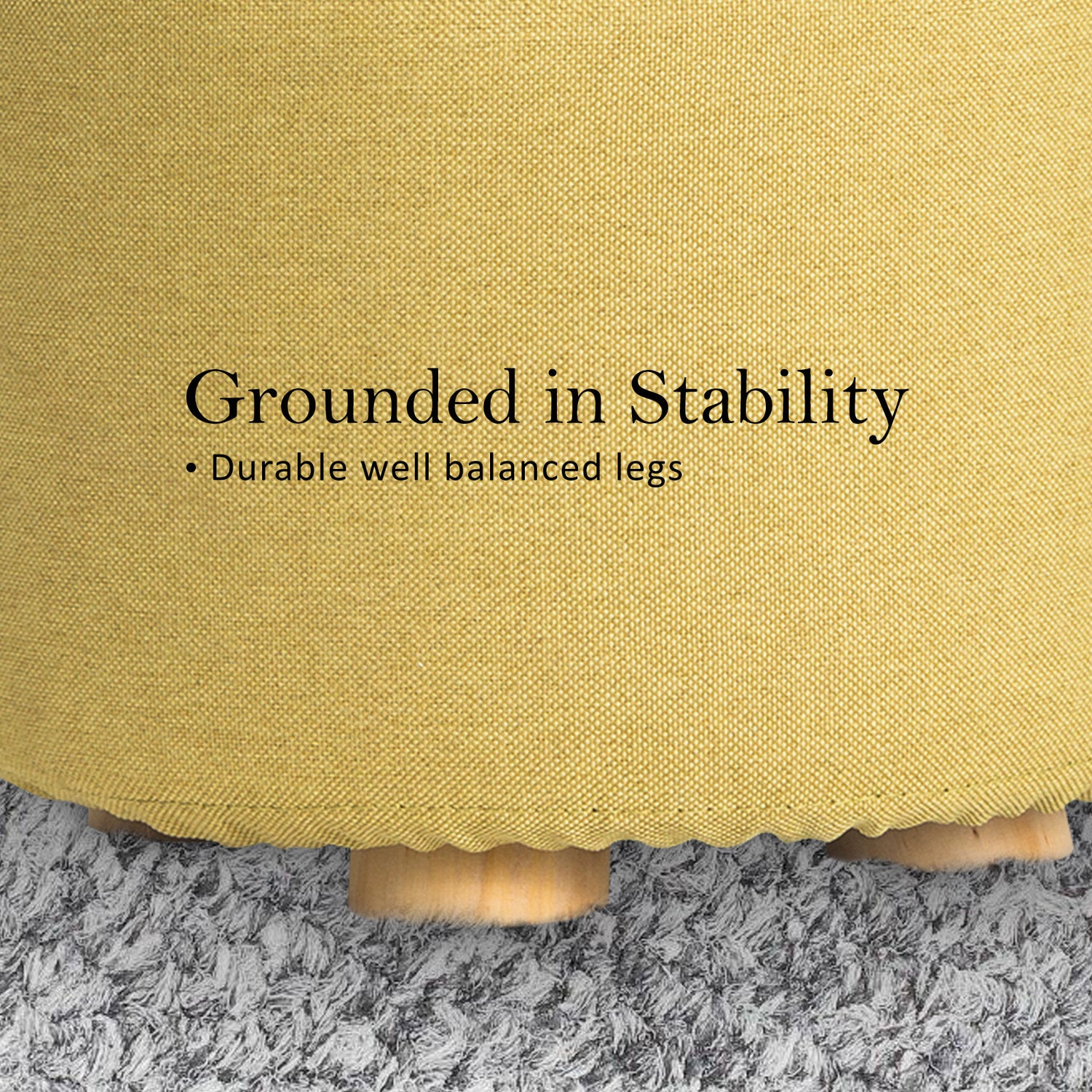 Fabric Ottoman Round Wooden Leg Foot Stool - MUSTARD YELLOW-Ottomans-PEROZ Accessories