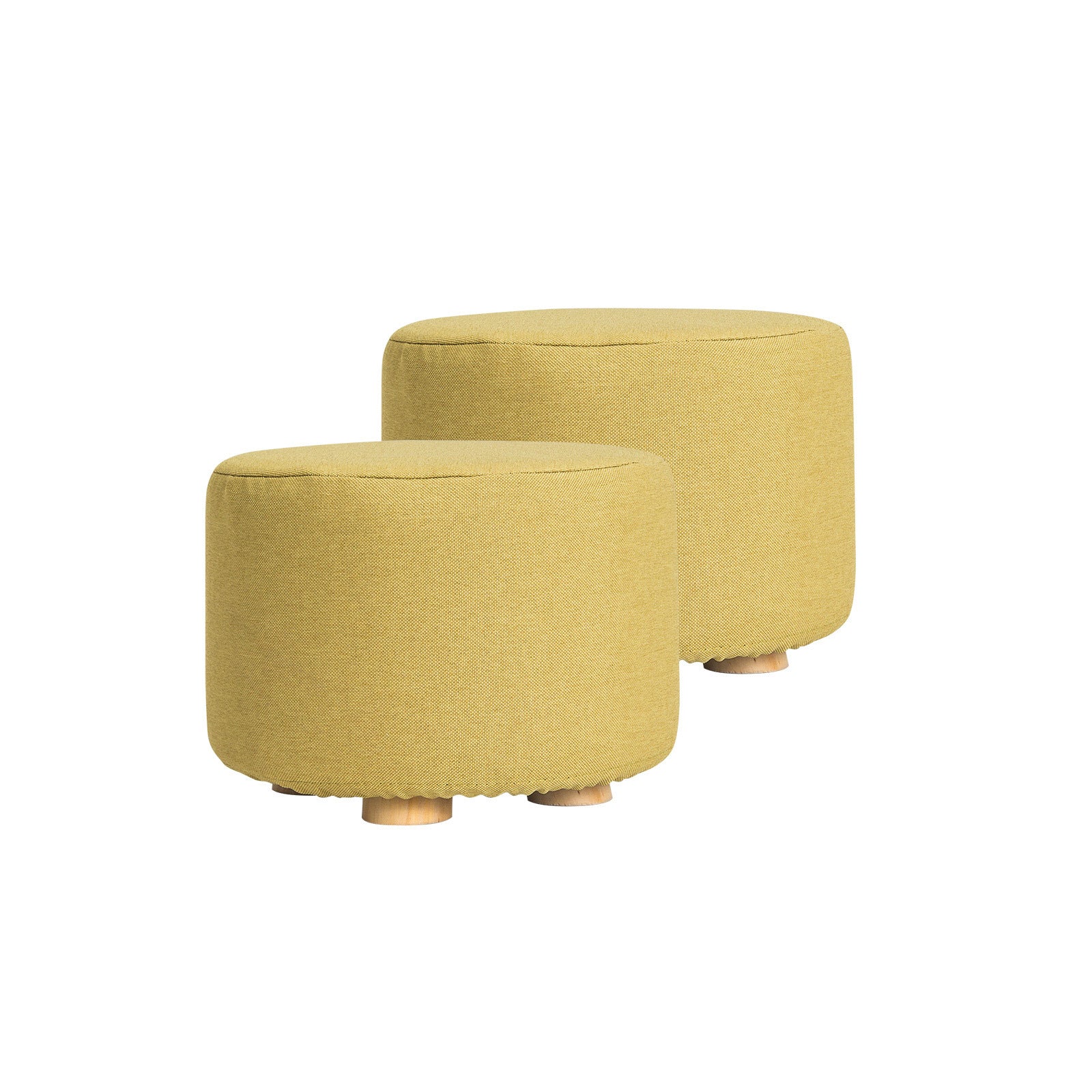 2X Fabric Ottoman Round Wooden Leg Foot Stool - Mustard Yellow-Ottomans-PEROZ Accessories