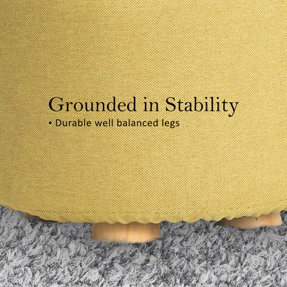 2X Fabric Ottoman Round Wooden Leg Foot Stool - Mustard Yellow-Ottomans-PEROZ Accessories