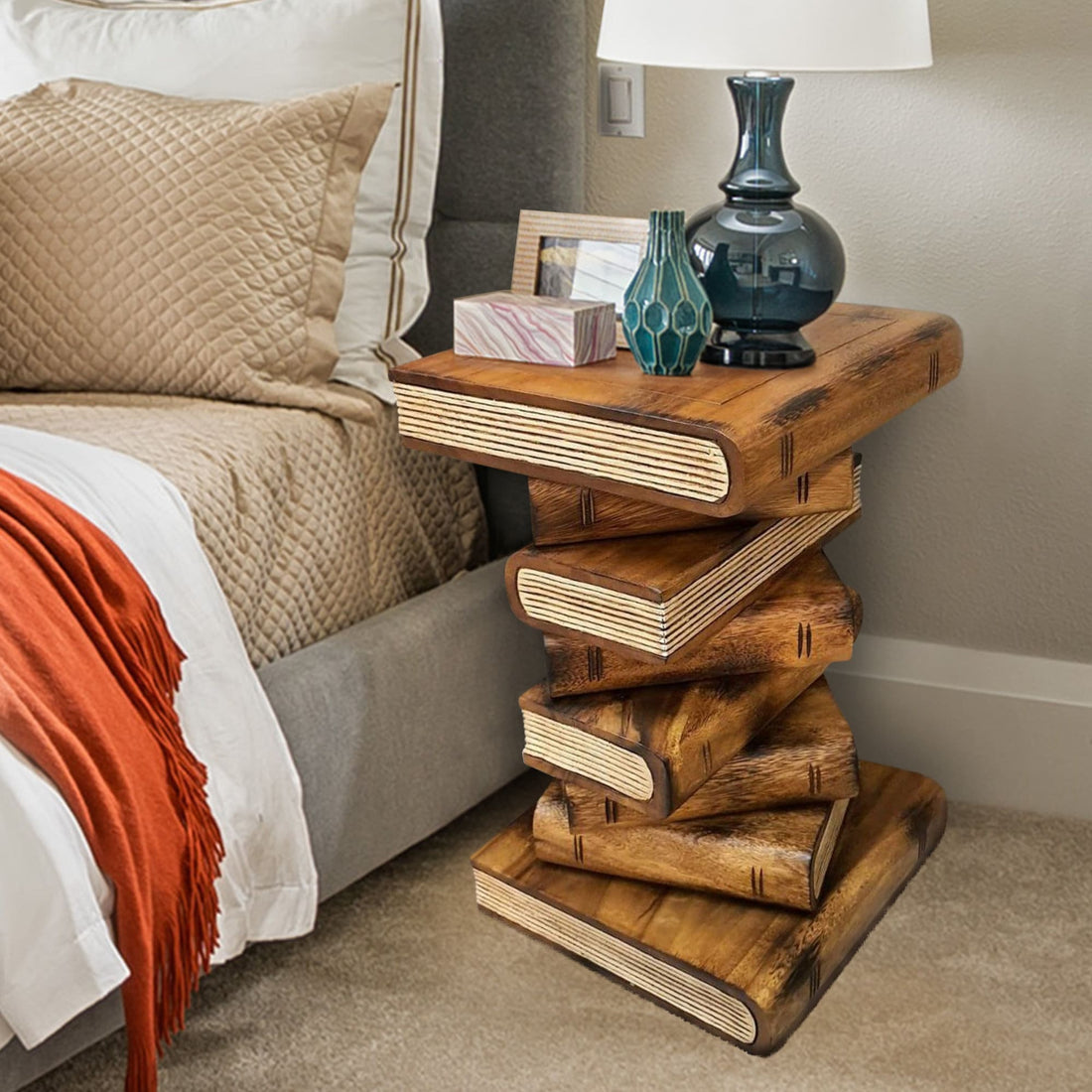 Side Table, corner Stool, Plant Stand Raintree Wood Natural Finish-Book-Furniture &gt; Bedroom-PEROZ Accessories