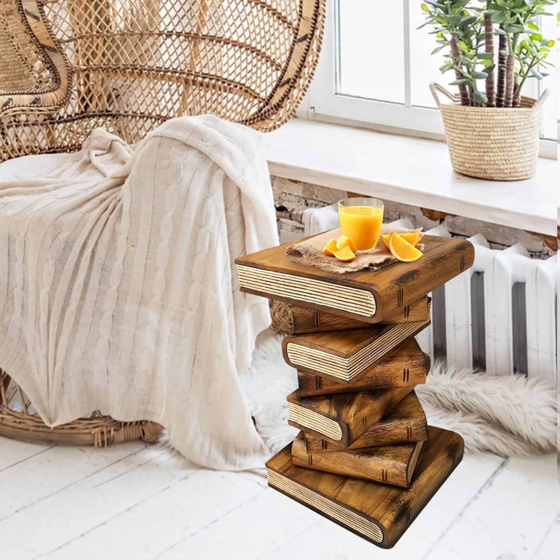 Side Table, corner Stool, Plant Stand Raintree Wood Natural Finish-Book-Furniture &gt; Bedroom-PEROZ Accessories