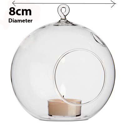 24 Bulk Buy of Hanging Clear Glass Ball Tealight Candle Holder - 8cm Diameter / High - Wedding Globe Decoration Terrarium Succulent Plant Mini Garden Holder Decor Craft Gift-Home &amp; Garden &gt; Decor &gt; Vases &amp; Table Decor-PEROZ Accessories