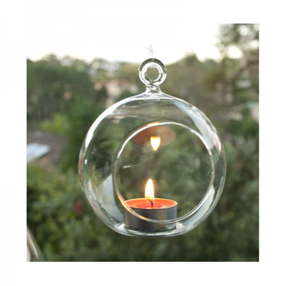 24 Bulk Buy of Hanging Clear Glass Ball Tealight Candle Holder - 8cm Diameter / High - Wedding Globe Decoration Terrarium Succulent Plant Mini Garden Holder Decor Craft Gift-Home &amp; Garden &gt; Decor &gt; Vases &amp; Table Decor-PEROZ Accessories