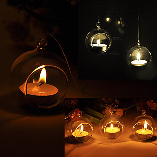 24 Bulk Buy of Hanging Clear Glass Ball Tealight Candle Holder - 8cm Diameter / High - Wedding Globe Decoration Terrarium Succulent Plant Mini Garden Holder Decor Craft Gift-Home &amp; Garden &gt; Decor &gt; Vases &amp; Table Decor-PEROZ Accessories