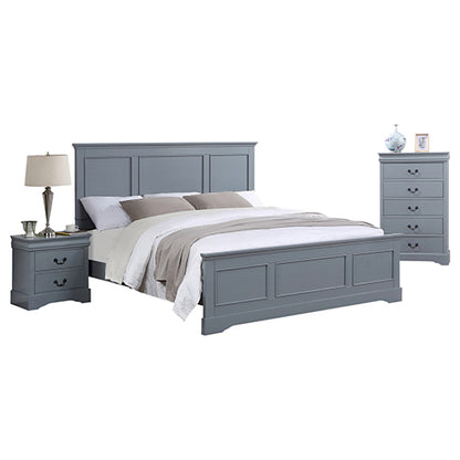 4 Pieces Bedroom Suite in Solid Wood &amp; MDF Queen Size Grey Colour Bed, Bedside Table &amp; Tallboy-Furniture &gt; Bedroom &gt; Beds &amp; Bed Frames-PEROZ Accessories