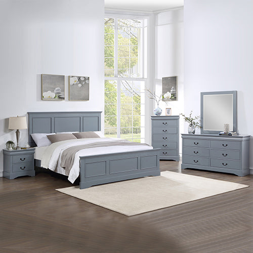 5 Pieces Bedroom Suite in Solid Wood &amp; MDF King Size Grey Colour Bed, Bedside Table, Dresser &amp; Tallboy-Furniture &gt; Bedroom &gt; Beds &amp; Bed Frames-PEROZ Accessories