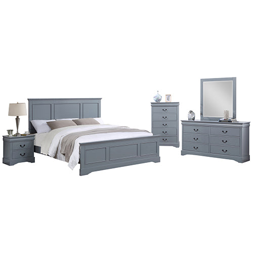 5 Pieces Bedroom Suite in Solid Wood &amp; MDF King Size Grey Colour Bed, Bedside Table, Dresser &amp; Tallboy-Furniture &gt; Bedroom &gt; Beds &amp; Bed Frames-PEROZ Accessories