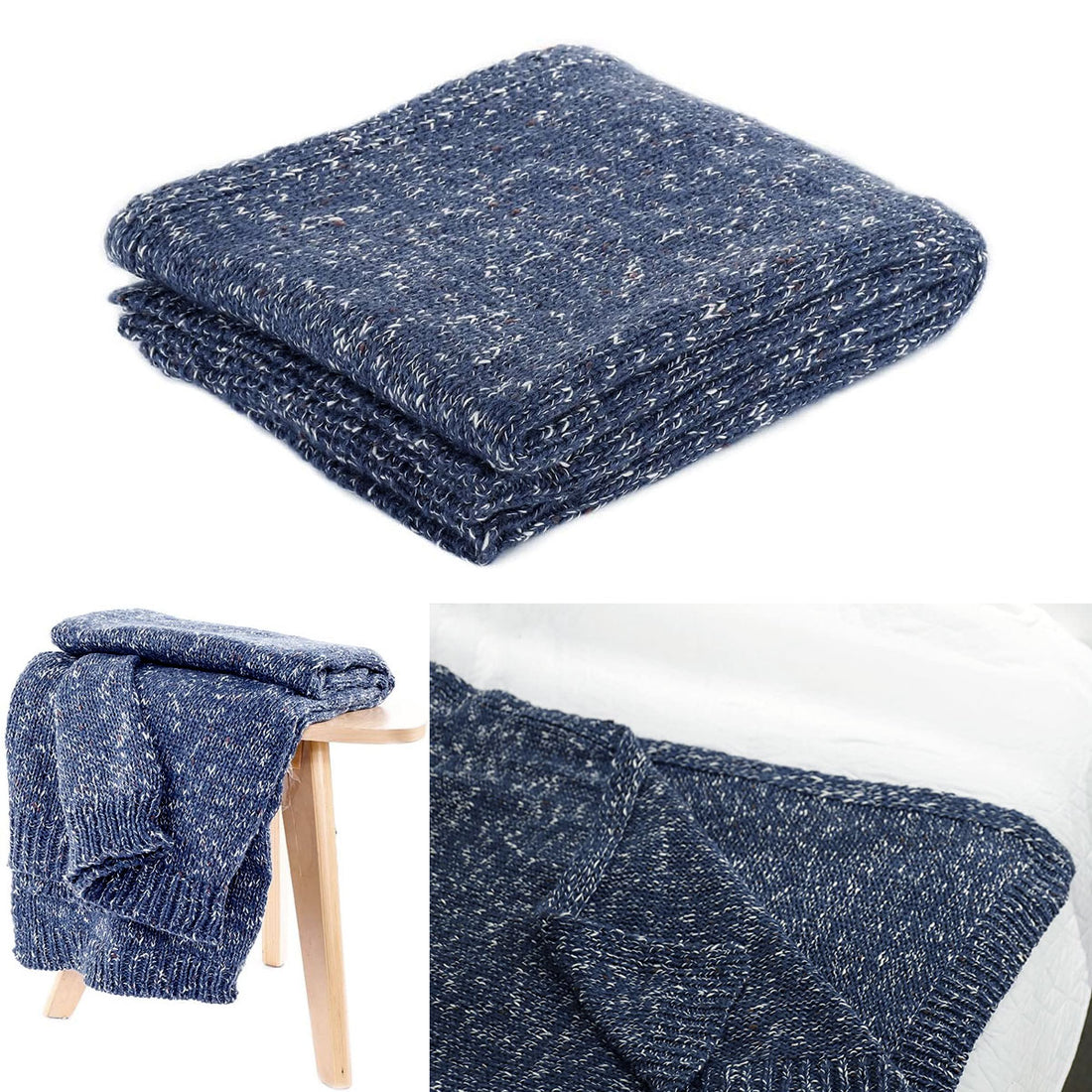 Havana Blue Woven Throw Rug 127 x 152 cm-Home &amp; Garden &gt; Rugs &gt; Floor Rugs-PEROZ Accessories