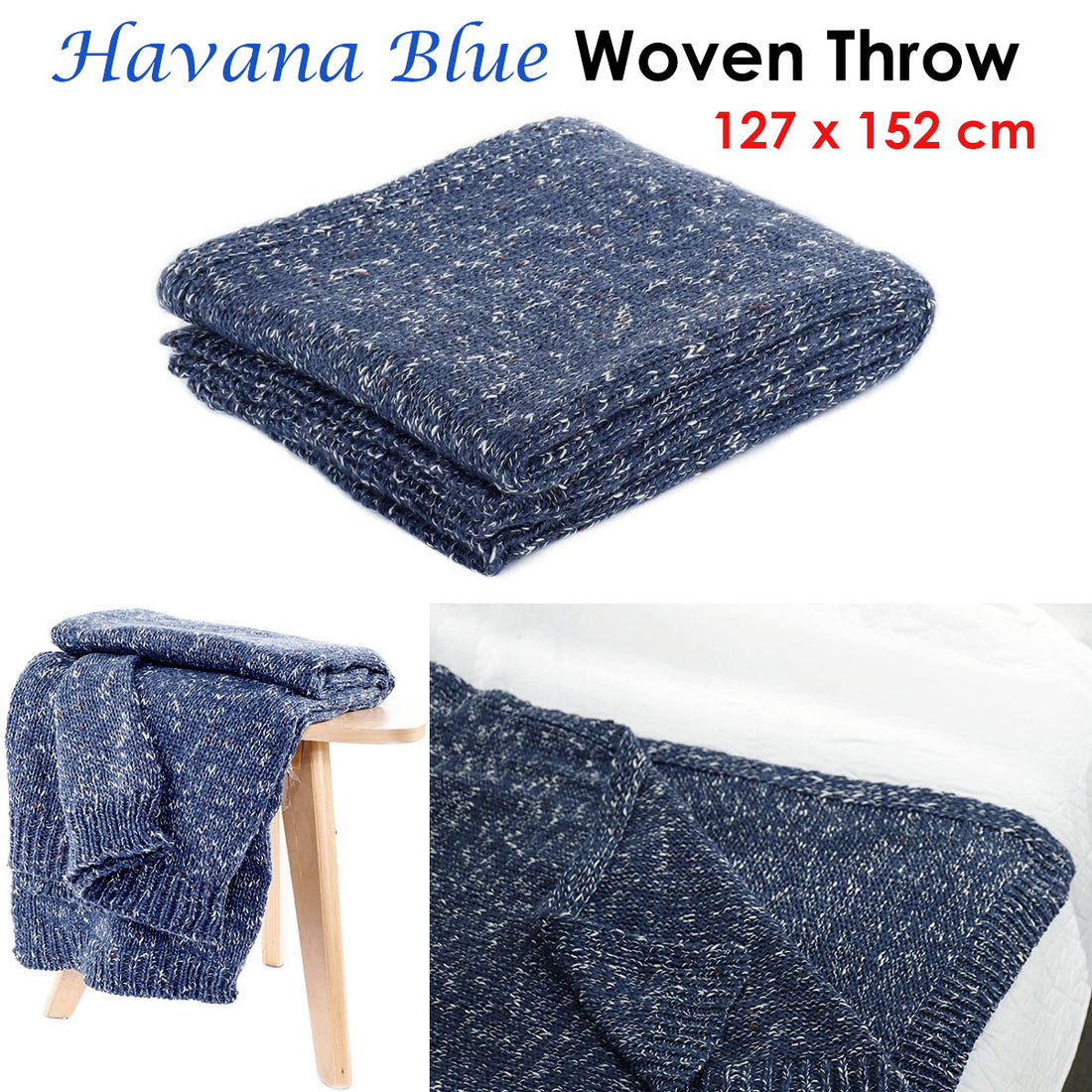 Havana Blue Woven Throw Rug 127 x 152 cm-Home &amp; Garden &gt; Rugs &gt; Floor Rugs-PEROZ Accessories