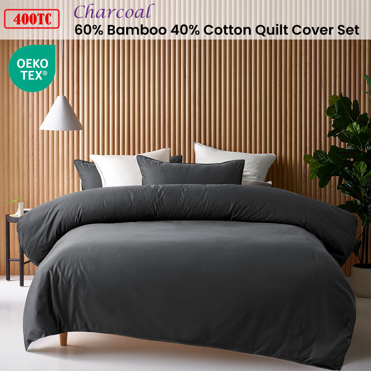 Accessorize Charcoal 400TC Charcoal Bamboo Cotton Double Stitched Quilt Cover Set Single-Home &amp; Garden &gt; Bedding &gt; Bed Sheets-PEROZ Accessories